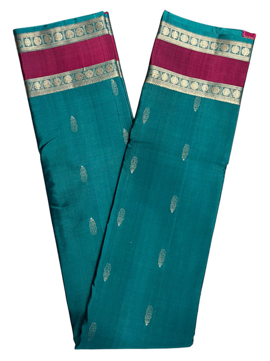 Southloom Pure Handloom Bridal Kanchipuram Silk Saree with Korvai Work (Blue & Magenta)