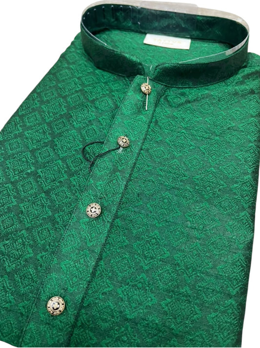 Southloom Green woven Semi Silk Short Kurta for Men SL590