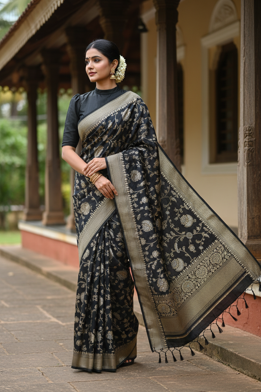 Southloom Pure Banarasi Silk Saree with Woven Work on Body and Borders
