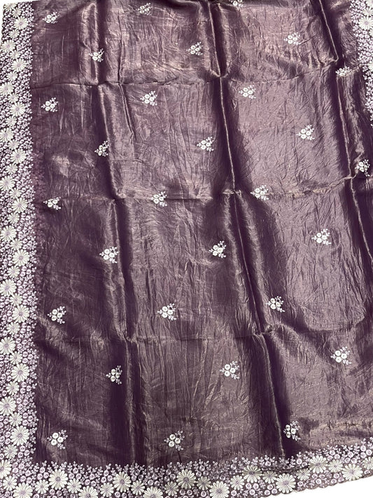 Southloom Crushed Organza Saree with Floral Woven Works Across Body in Lavendar