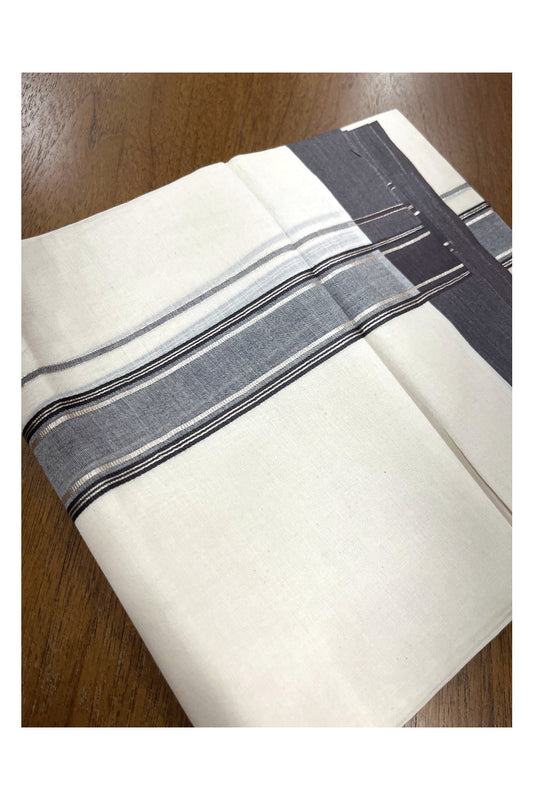 Pure Cotton Double Mundu with Silver Kasavu and Brown Border (South Indian Kerala Dhoti)