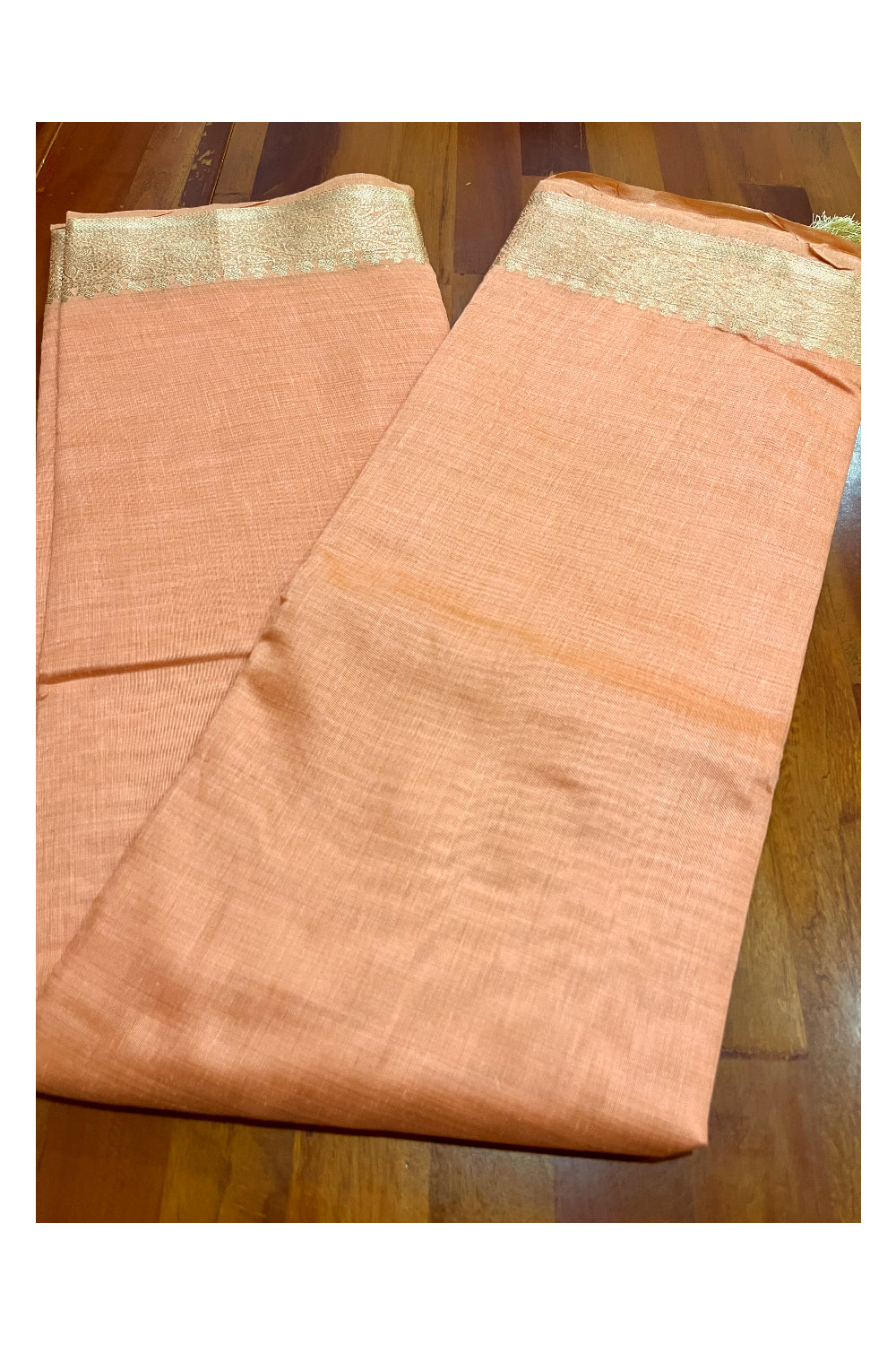 Southloom Cotton Plain Light Brown Saree with Kasavu Woven Border