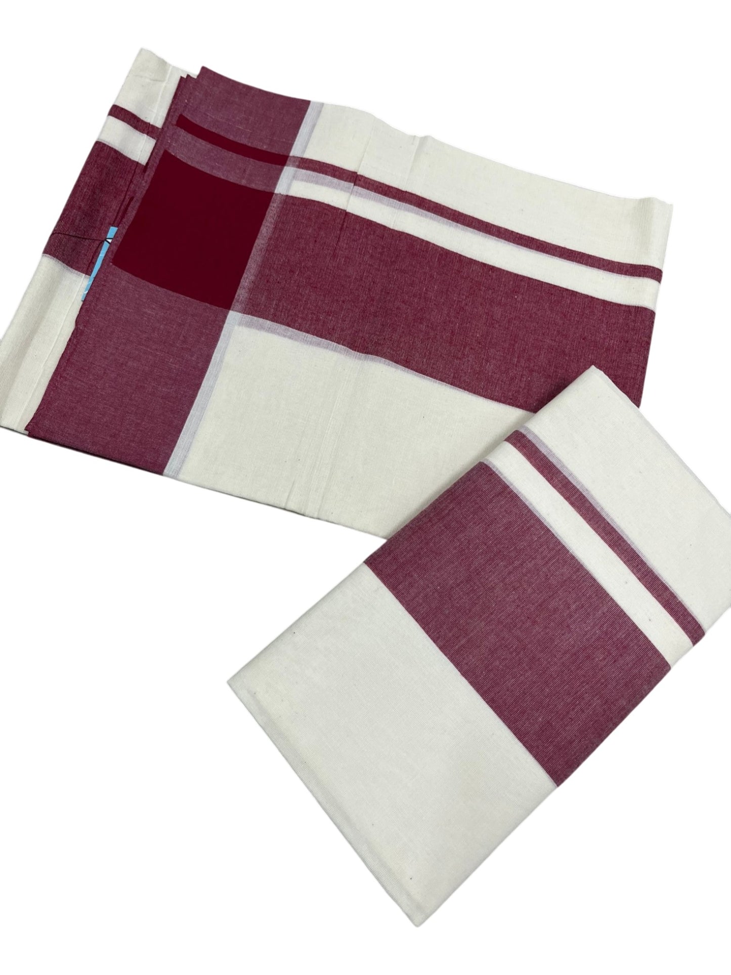Southloom Pure Cotton Kerala Single Mulloth Set Mundu (Mundum Neriyathum) Maroon Border in 2.80 mtrs SL243