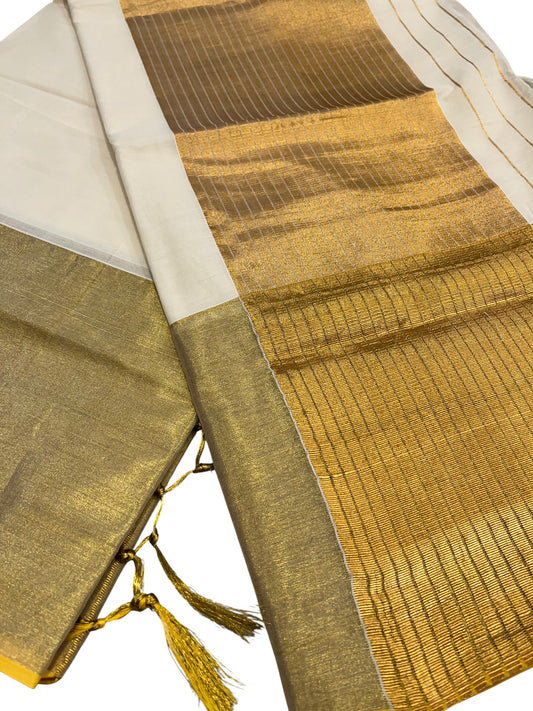 Pure Cotton Kerala Plain Kasavu Saree with Golden Kasavu Border