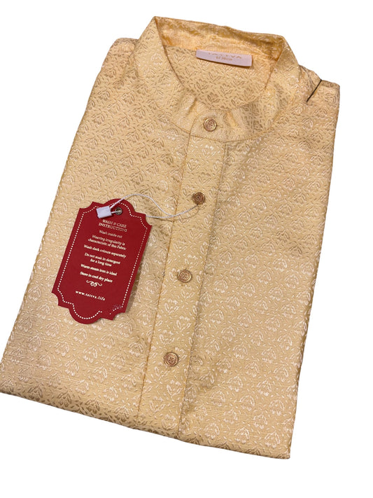 Southloom Semi Silk Short Kurta for Men in Light Yellow Colour