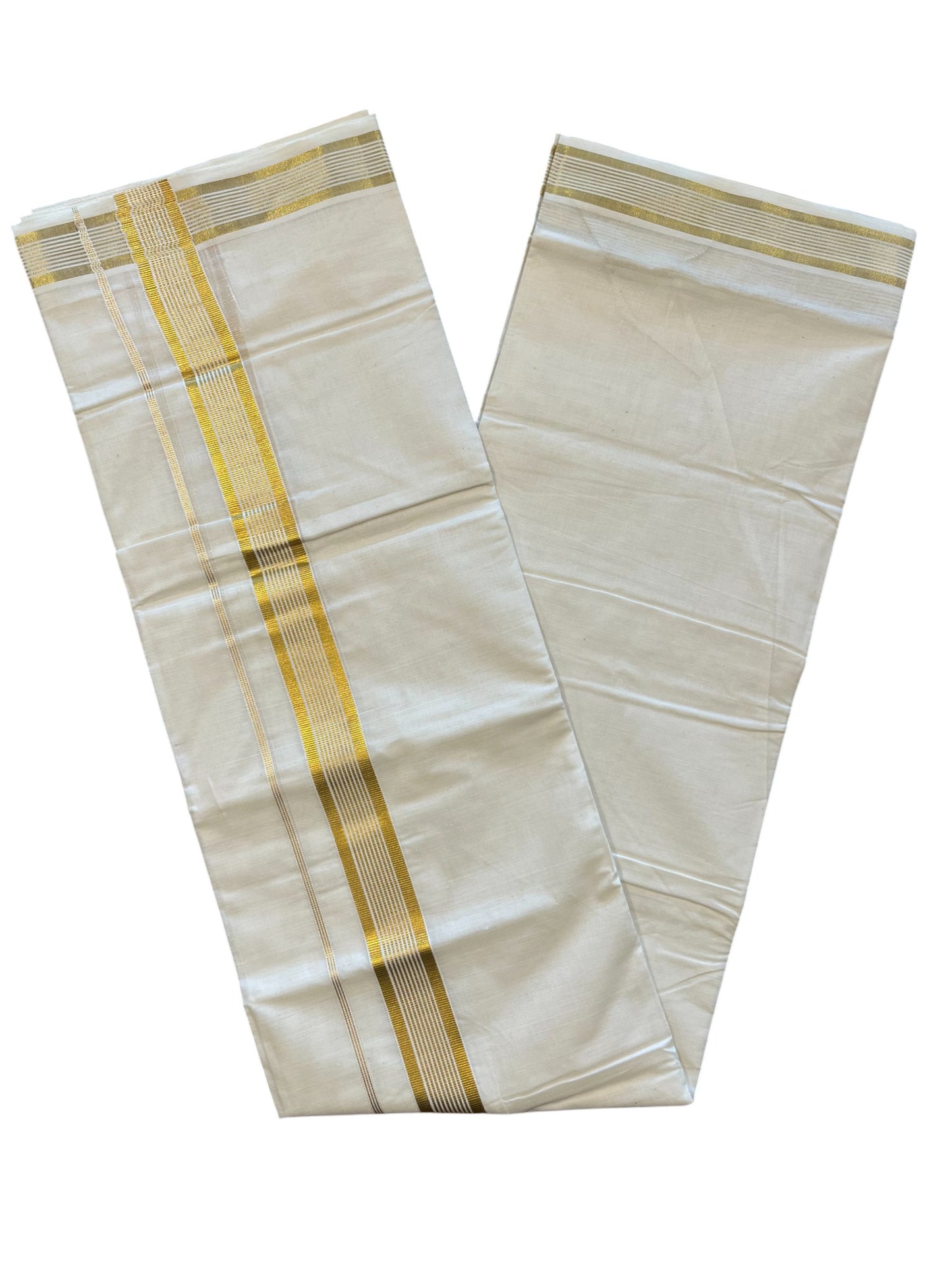 Southloom Kerala Pure Cotton Double Mundu with Gold Border (South Indian Dhoti)