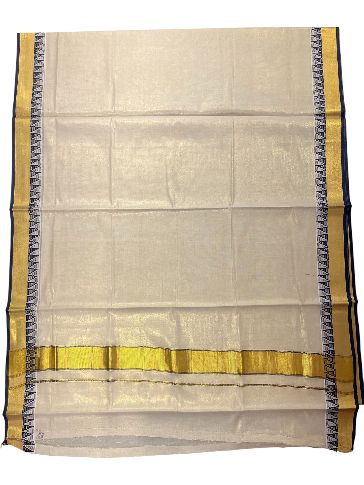 Southloom Pure Cotton Kerala Kasavu Saree with Blue Temple Border