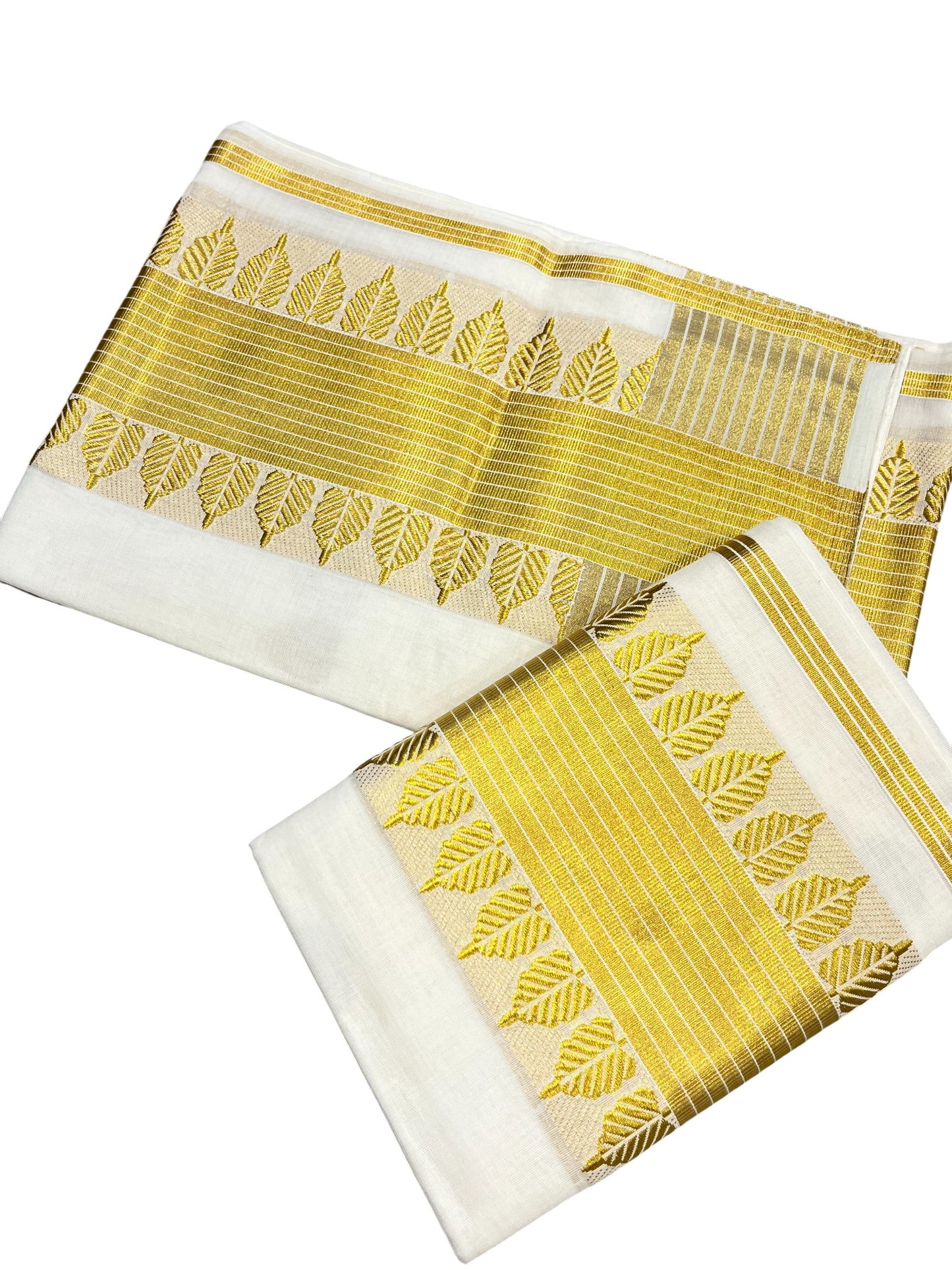 Southloom Premium Handloom Set Mundu with Kasavu and Golden Border (2.80 Mtr)