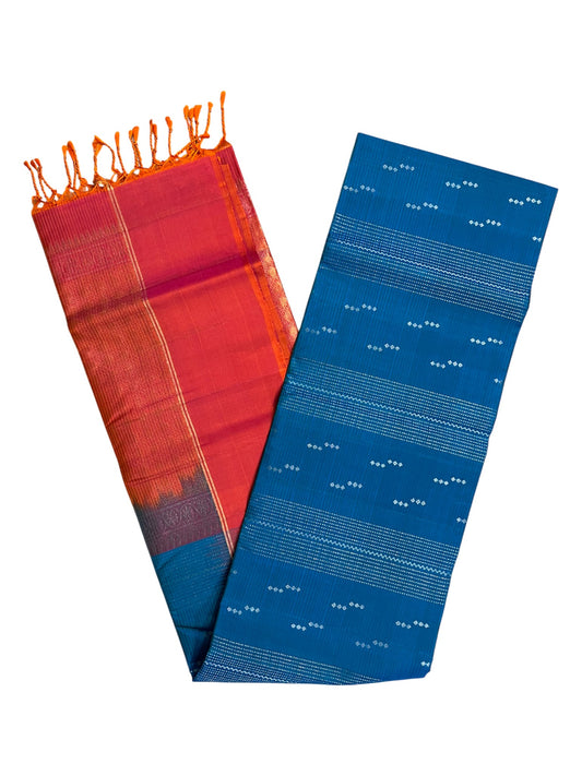 Southloom Pure Handloom Bridal Kanchipuram Silk Saree with Korvai Work (Blue & Orange)