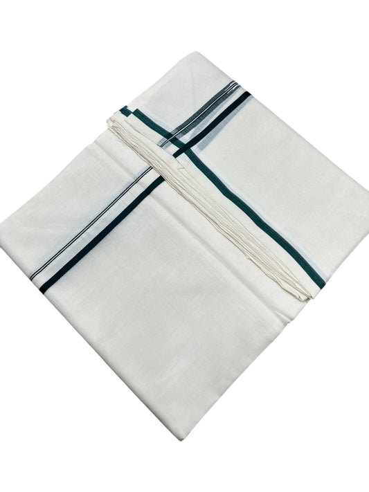 Southloom Premium Handloom Cotton Double Mundu with Green Chutti Kara Border