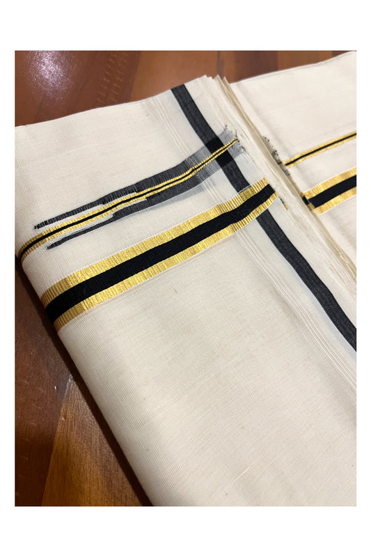 Southloom Premium Balaramapuram Unakkupaavu Handloom Mundu with Black and Kasavu Puliyilakkara Border (South Indian Kerala Dhoti)