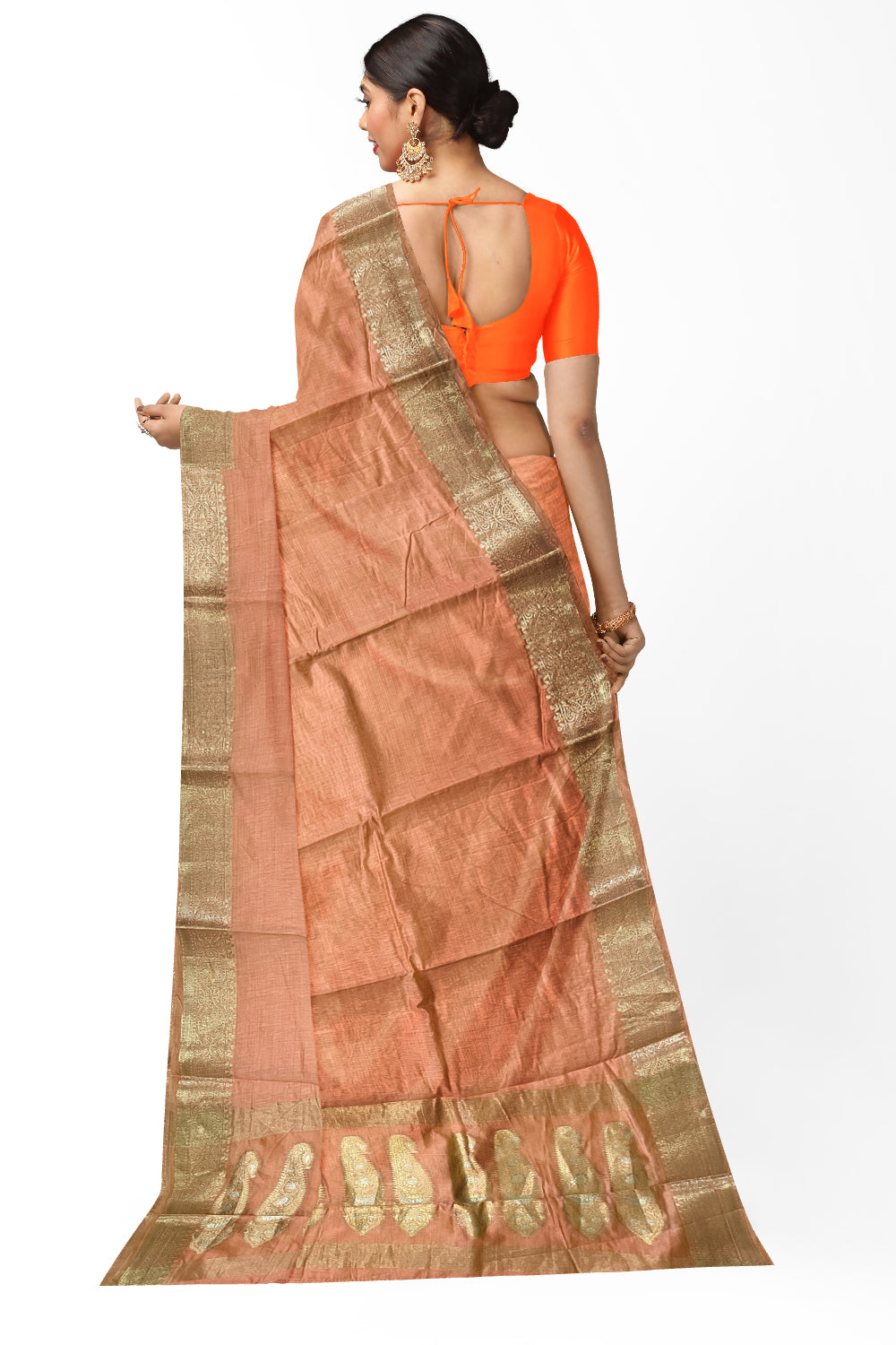 Southloom Cotton Plain Light Brown Saree with Kasavu Woven Border