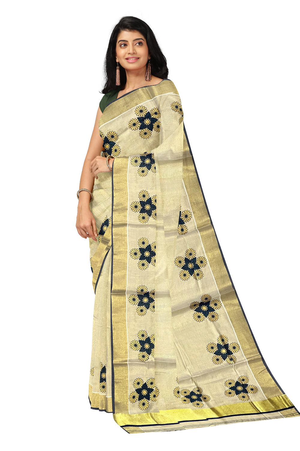 Amazon.com: leeza store Women's Tissue Cotton Kerala Kasavu Saree With  Blouse Piece (Cream_Free-Size) : Clothing, Shoes & Jewelry