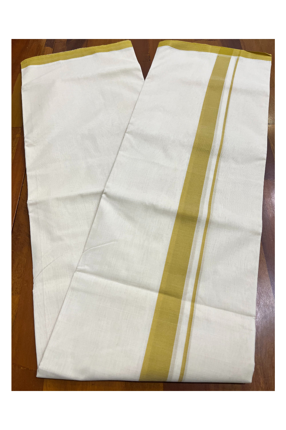 Premium Balaramapuram Handloom Unakkupaavu Cotton Double Mundu with Yellow Border (Vishu 2024 Collection)