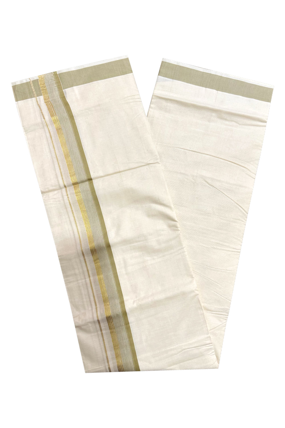 Kerala Cotton Double Mundu with Beige and Kasavu Border (Onam Mundu 2023)