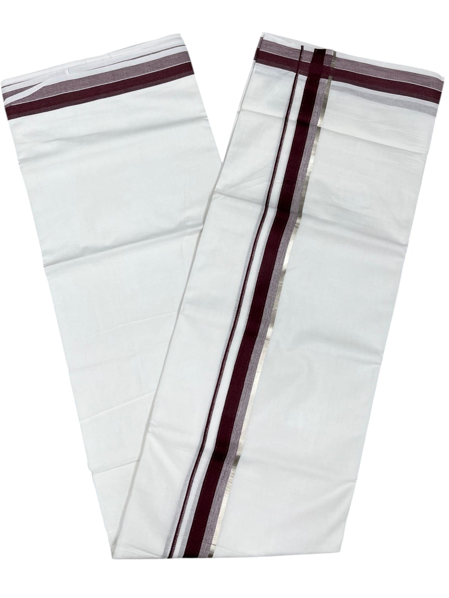 Southloom Pure White Cotton Mundu with Silver Line & Purple Border (South Indian Kerala Dhoti)