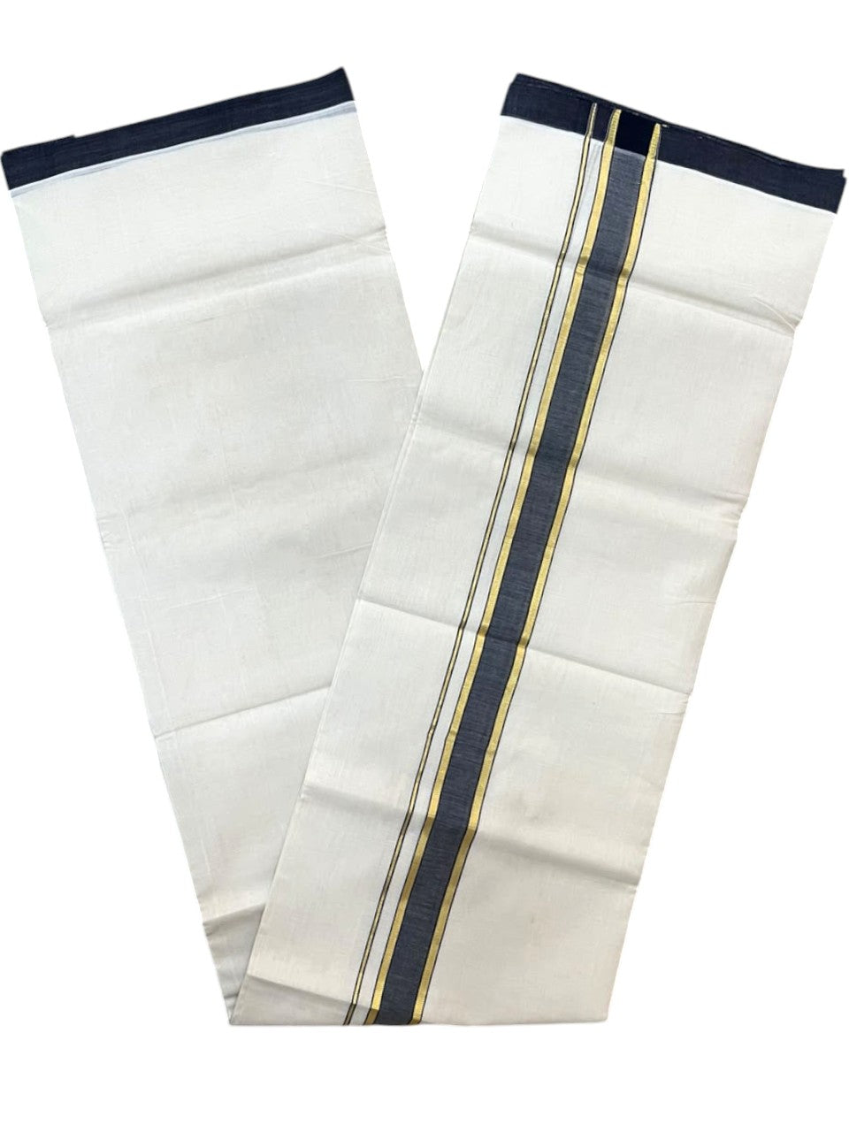 Southloom Balaramapuram Unakkupaavu Premium Handloom Cotton Double Mundu with Gold Kasavu and Black Border