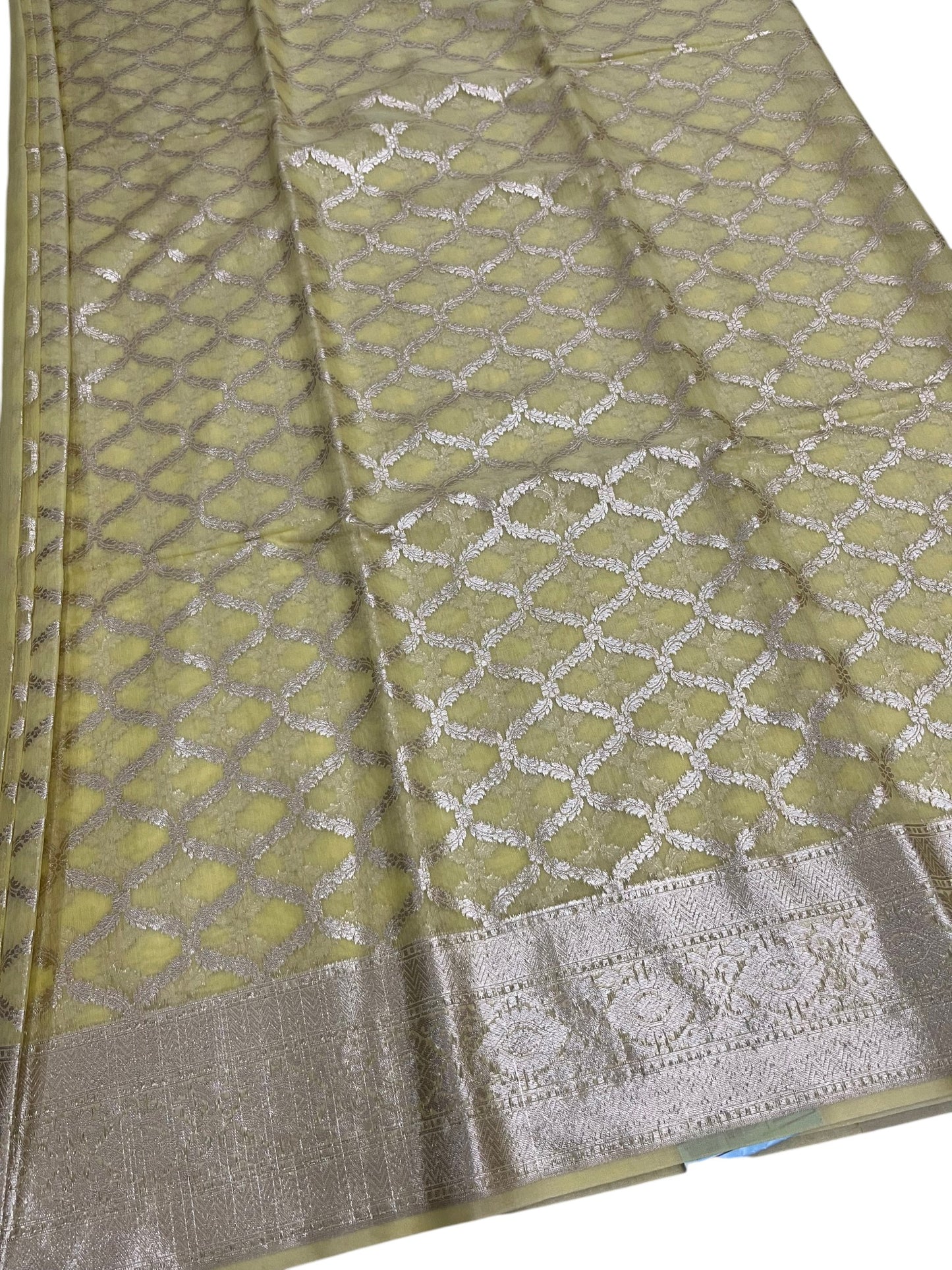 Southloom Cotton Banarasi Silk Saree with Woven Work on Body and Borders (Yellow)