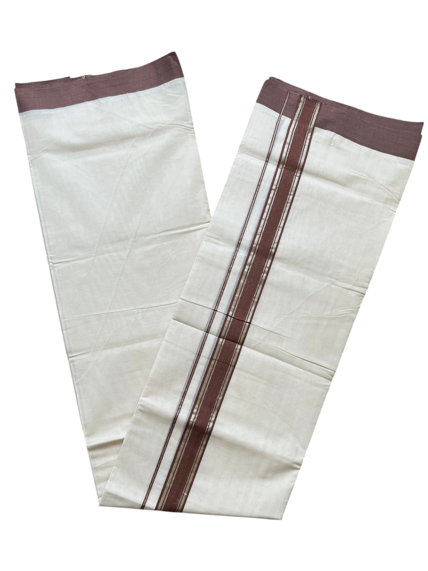 Southloom Pure Cotton Mundu with Golden Lines and Dark Brown Border (South Indian Kerala Dhoti)