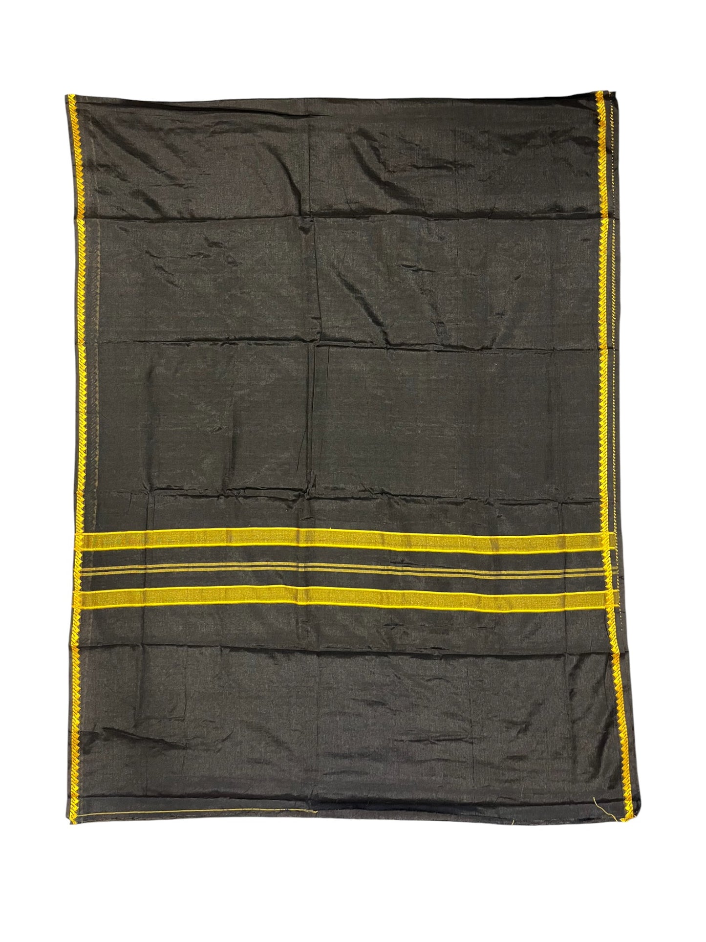 Southloom Kerala Sabarimala Black Simple Saree With Yellow Kara