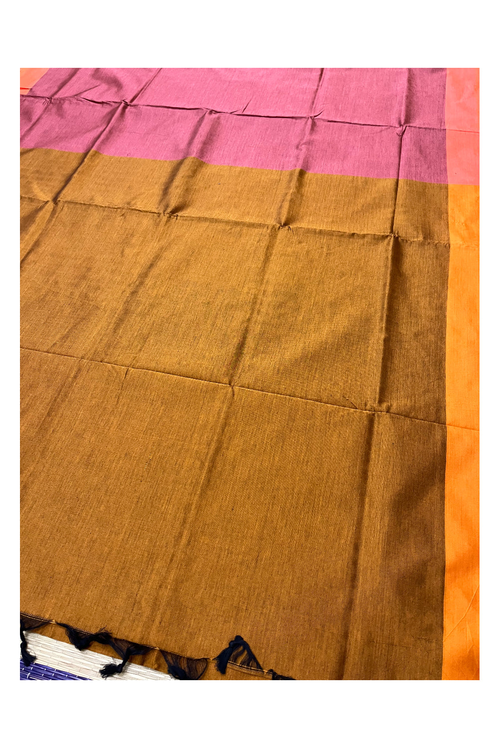 Southloom Cotton Pink Plain Saree with Light Brown on Pallu