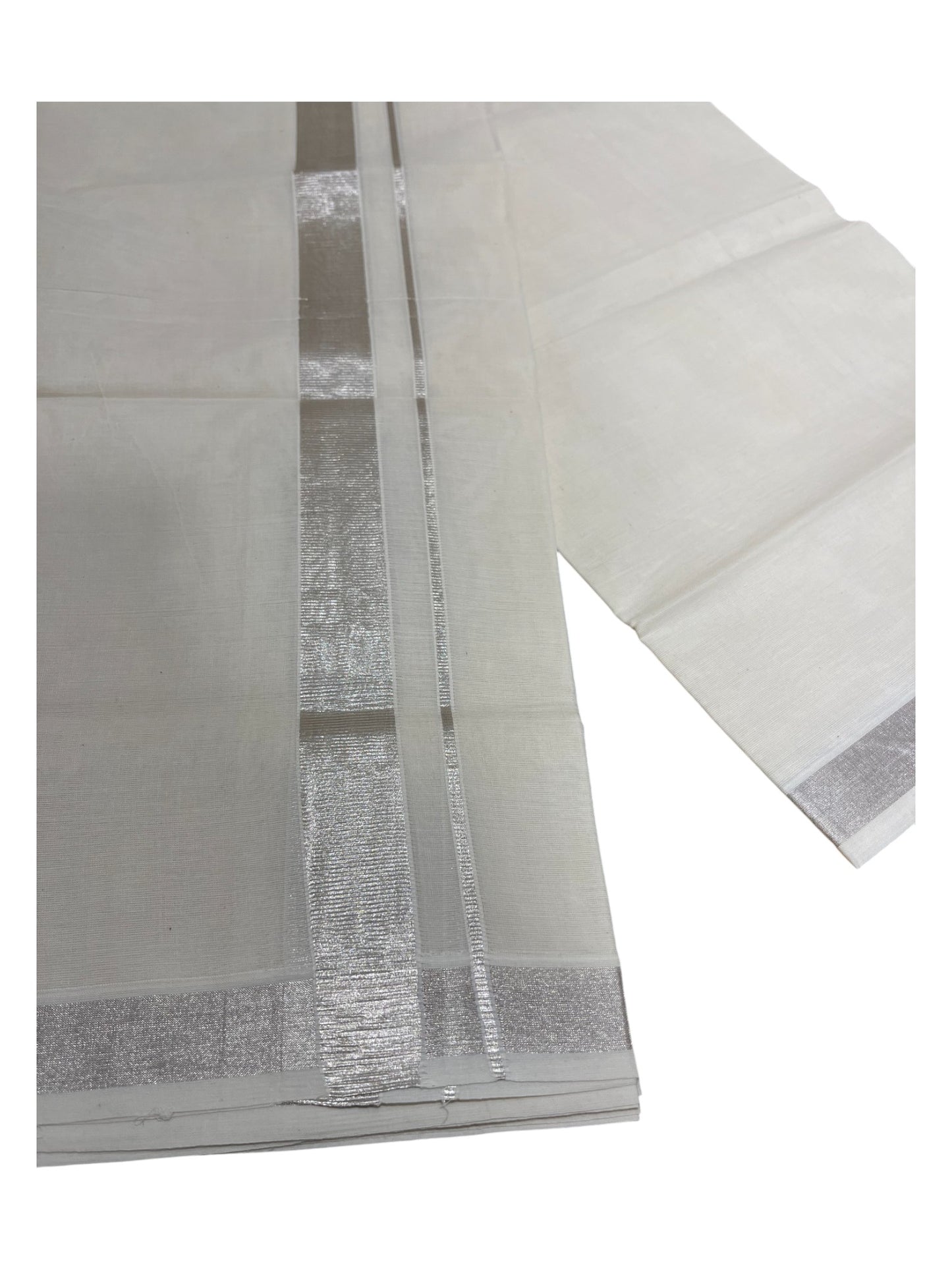 Southloom Kerala Cotton Double Mundu with Silver Border  (South Indian Dhoti)