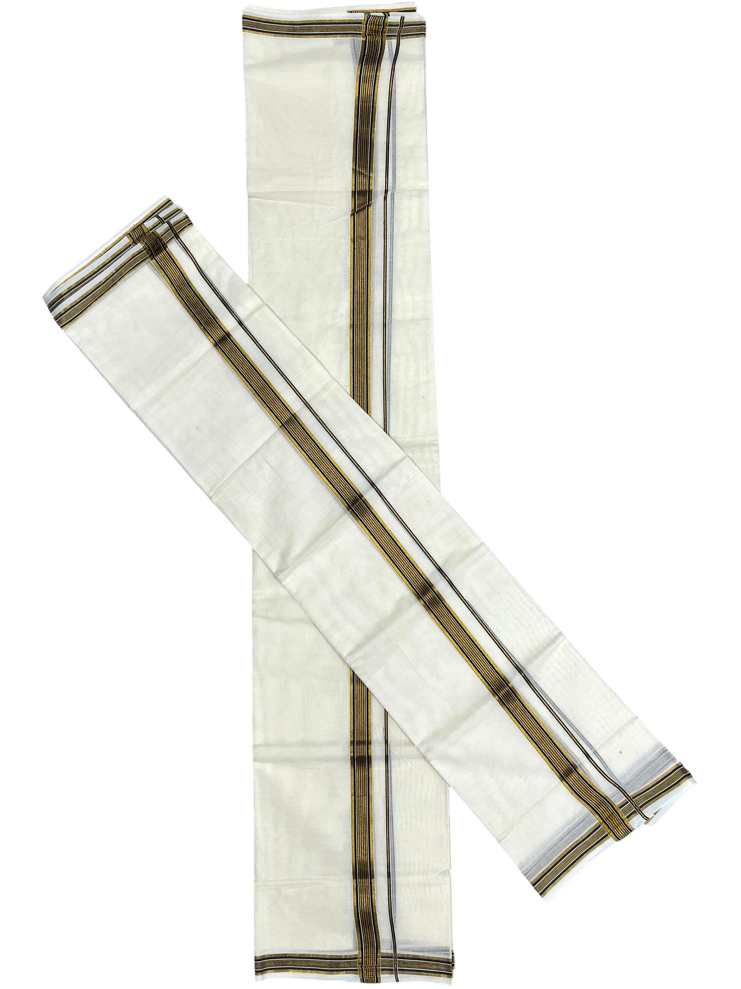 Southloom Pure Cotton Kerala Single Set Mundu (Mundum Neriyathum) with Black Kasavu Border in 2.80 Mtrs