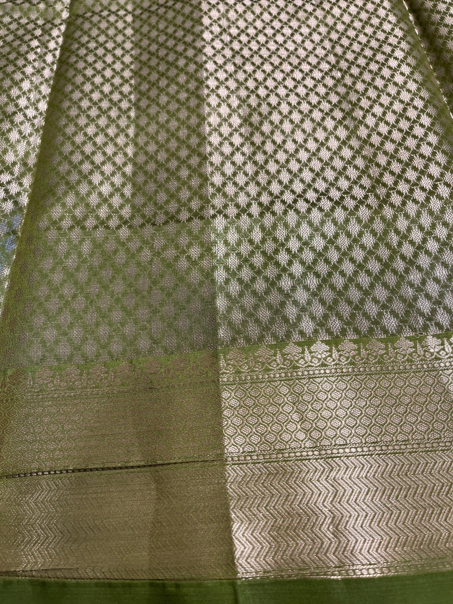 Southloom Tissue Silk Saree with Woven Work on Body and Borders (Green)