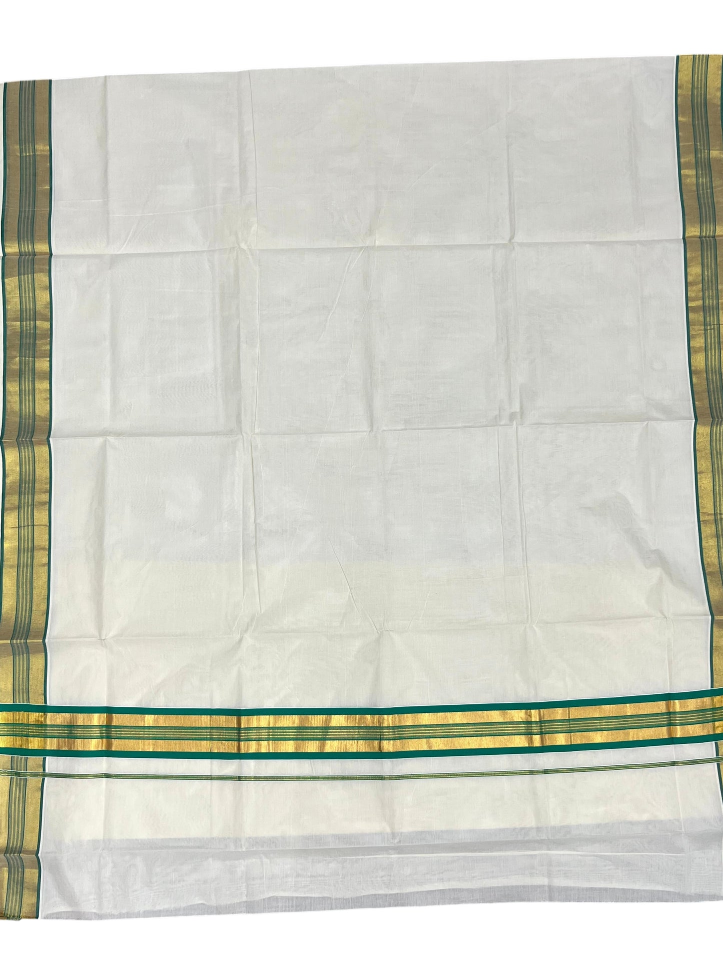 Southloom Kerala Cotton Kasavu Saree with Green Border