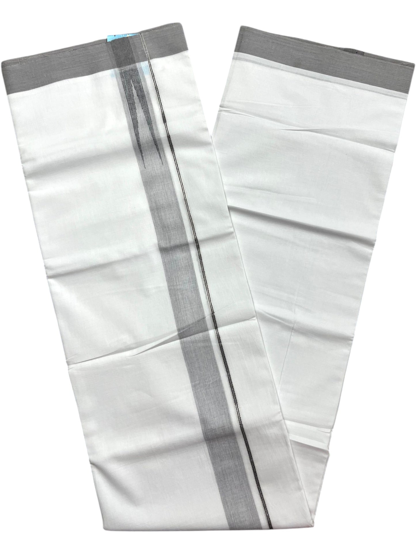 Southloom Pure White Cotton Mundu with Gray Border (South Indian Kerala Dhoti)