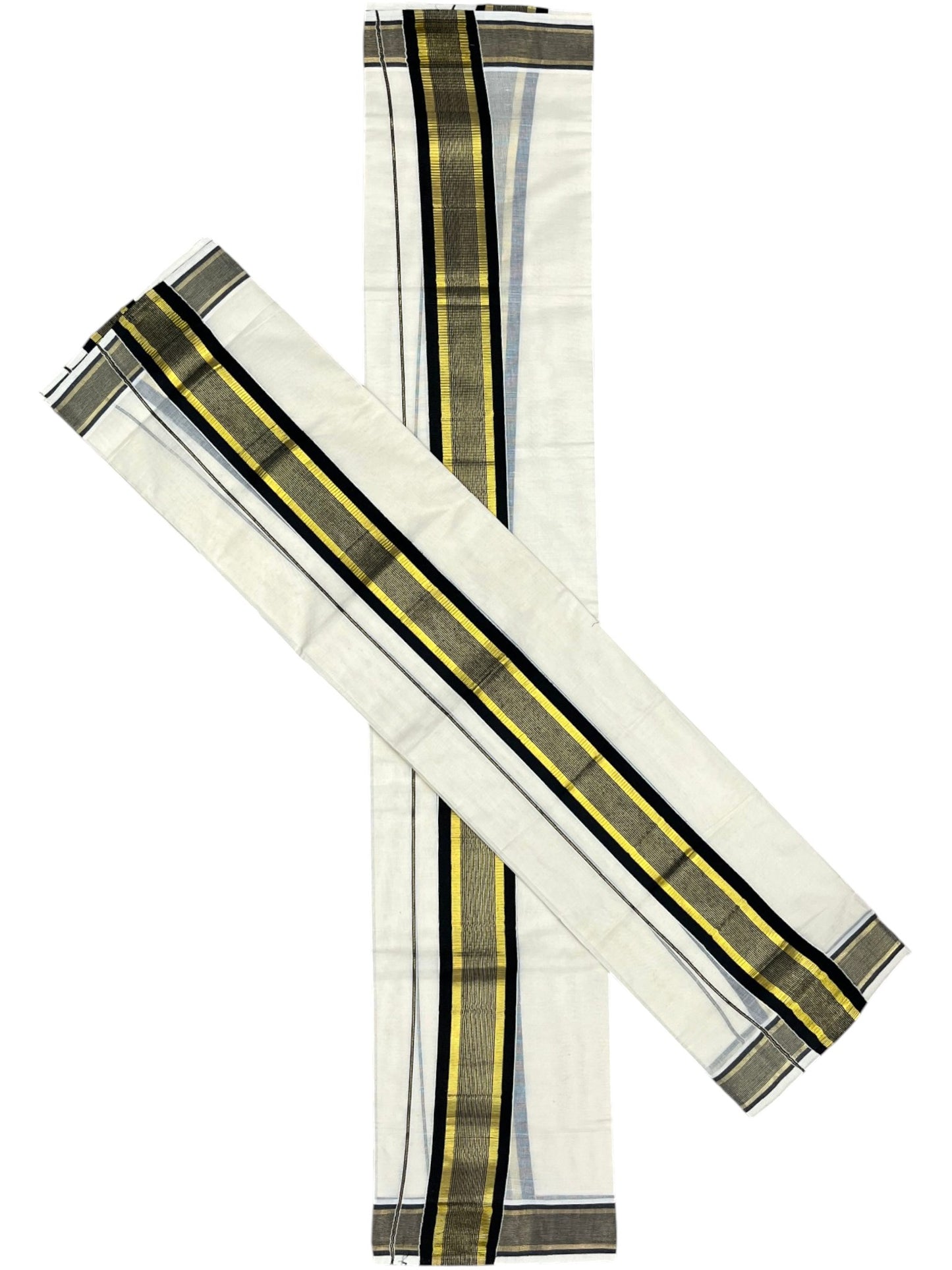 Southloom Kerala Cotton Kasavu Single Set Mundu (Mundum Neriyathum) with Black Kasavu Border SLKK