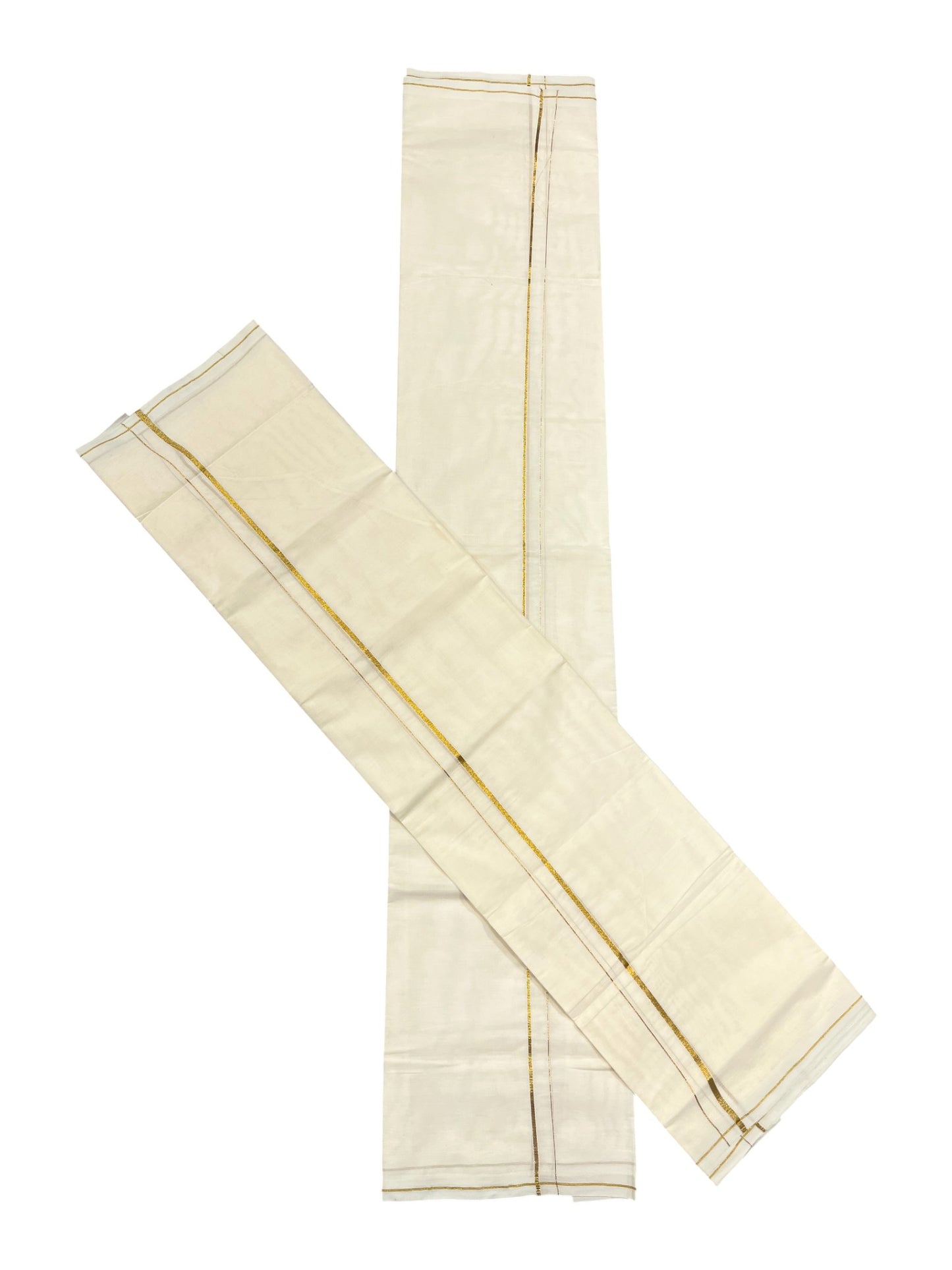 Kerala Cotton Mundum Neriyathum Single (Set Mundu) with Golden Puliyilakkara