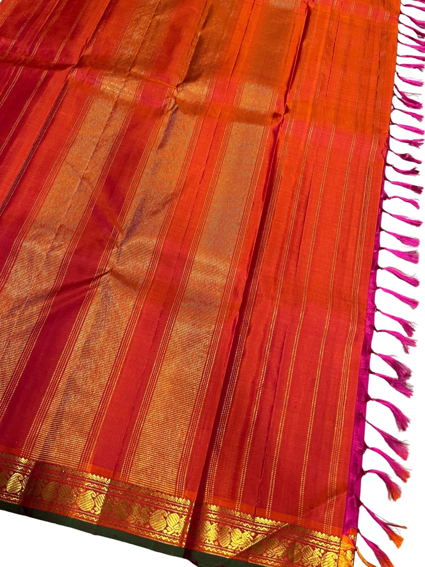 Southloom Pure Handloom Bridal Kanchipuram Silk Saree with Korvai Work (Pink & Orange)