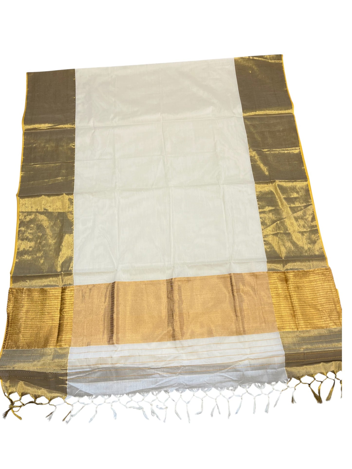 Pure Cotton Kerala Plain Kasavu Saree with Golden Kasavu Border