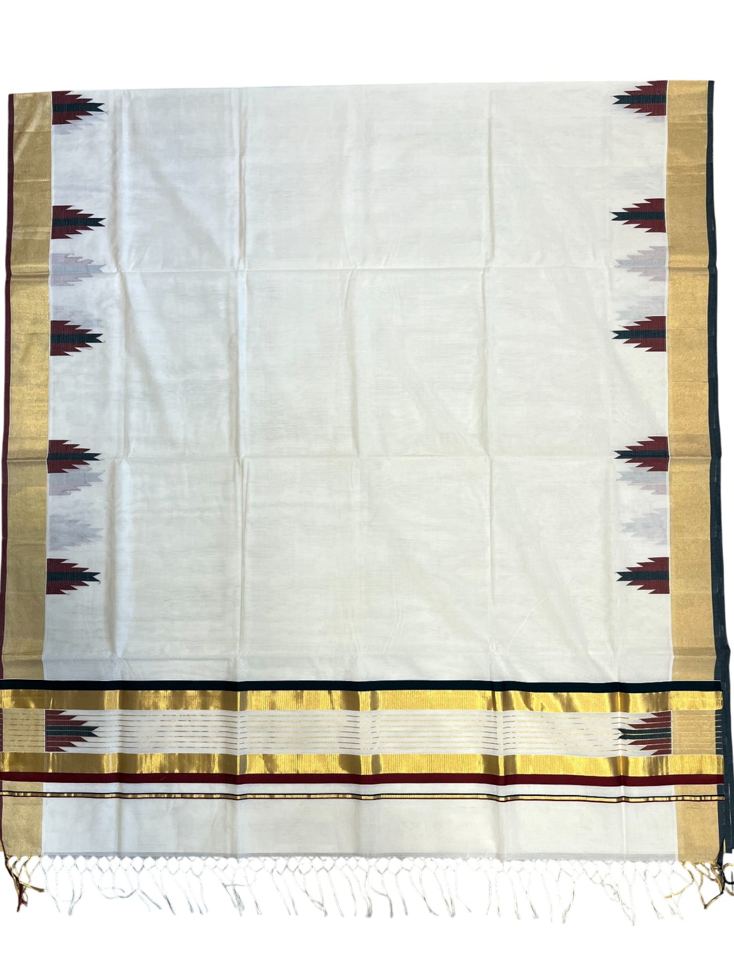 Southloom Super Premium Balaramapuram Unakkupaavu Handloom Cotton Saree with Maroon and Green Temple Border