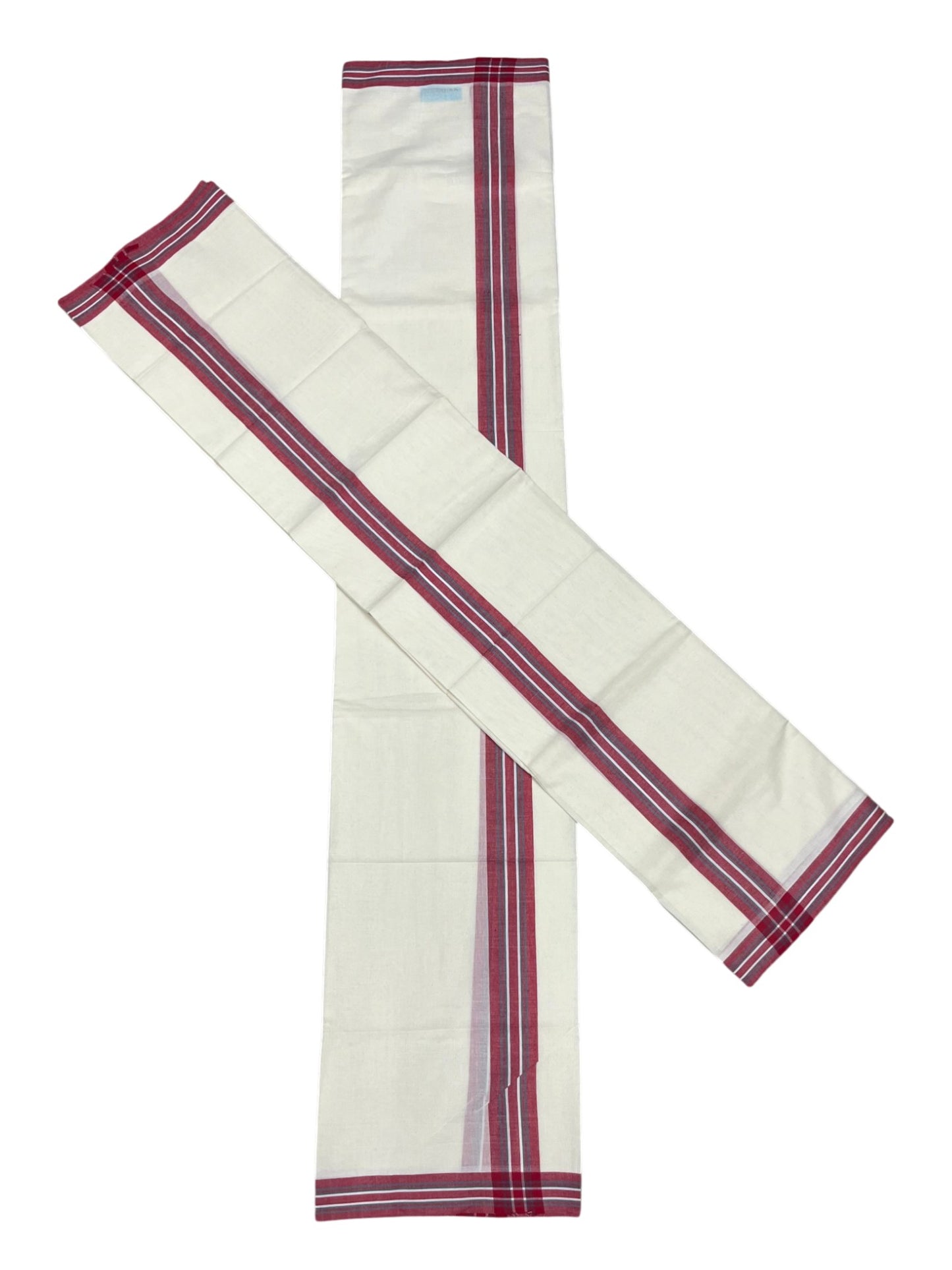 Southloom Pure Cotton Kerala Single Mulloth Set Mundu (Mundum Neriyathum) Red & Grey Border in 2.50 Mtrs SL243