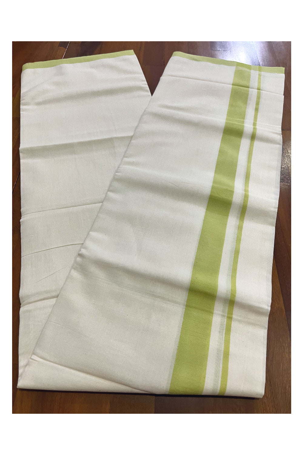 Kerala Pure Cotton Double Mundu with Light Green Border