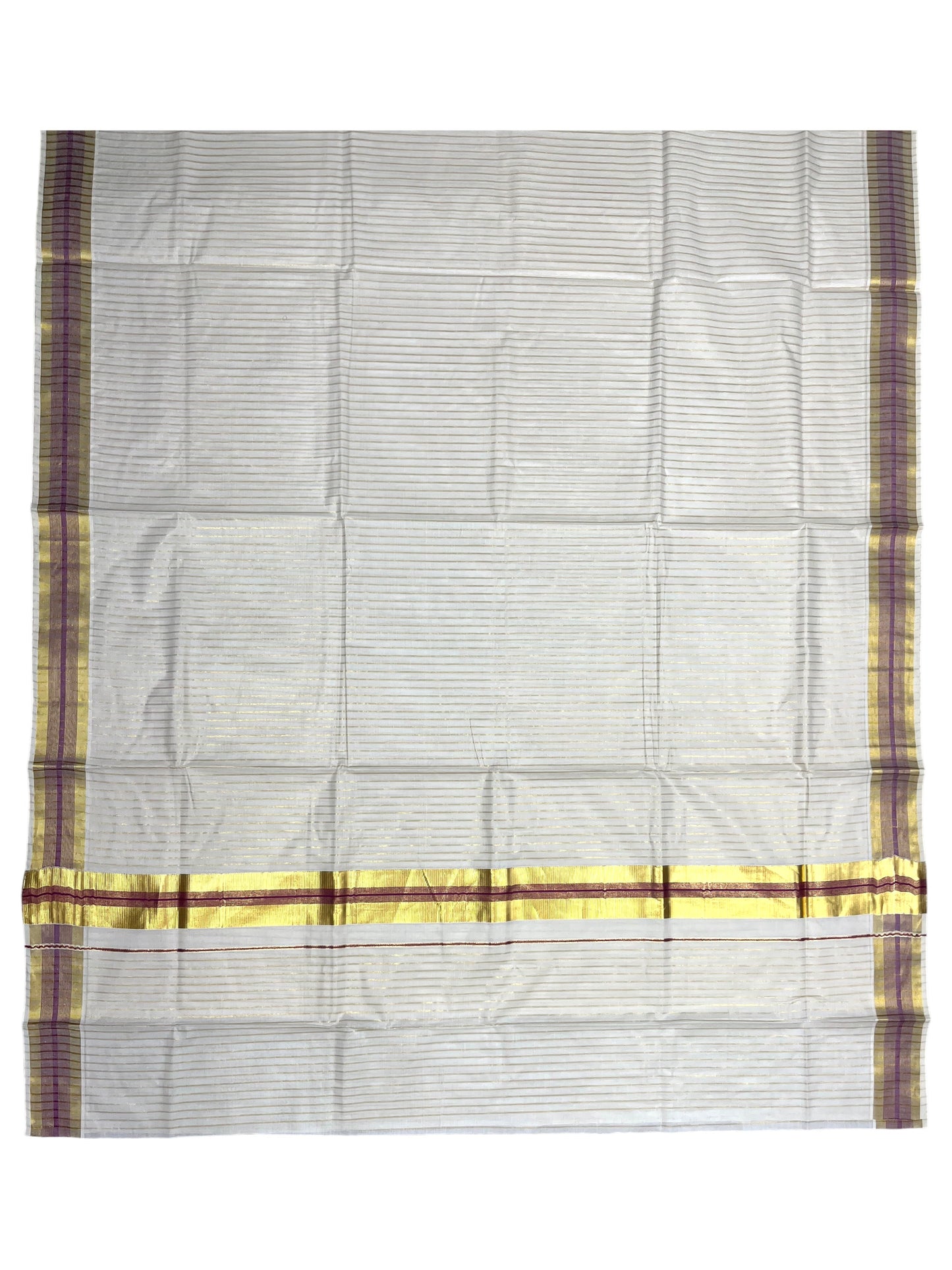 Southloom Pure Cotton Kerala Kasavu Lines Design Saree with Purple Border