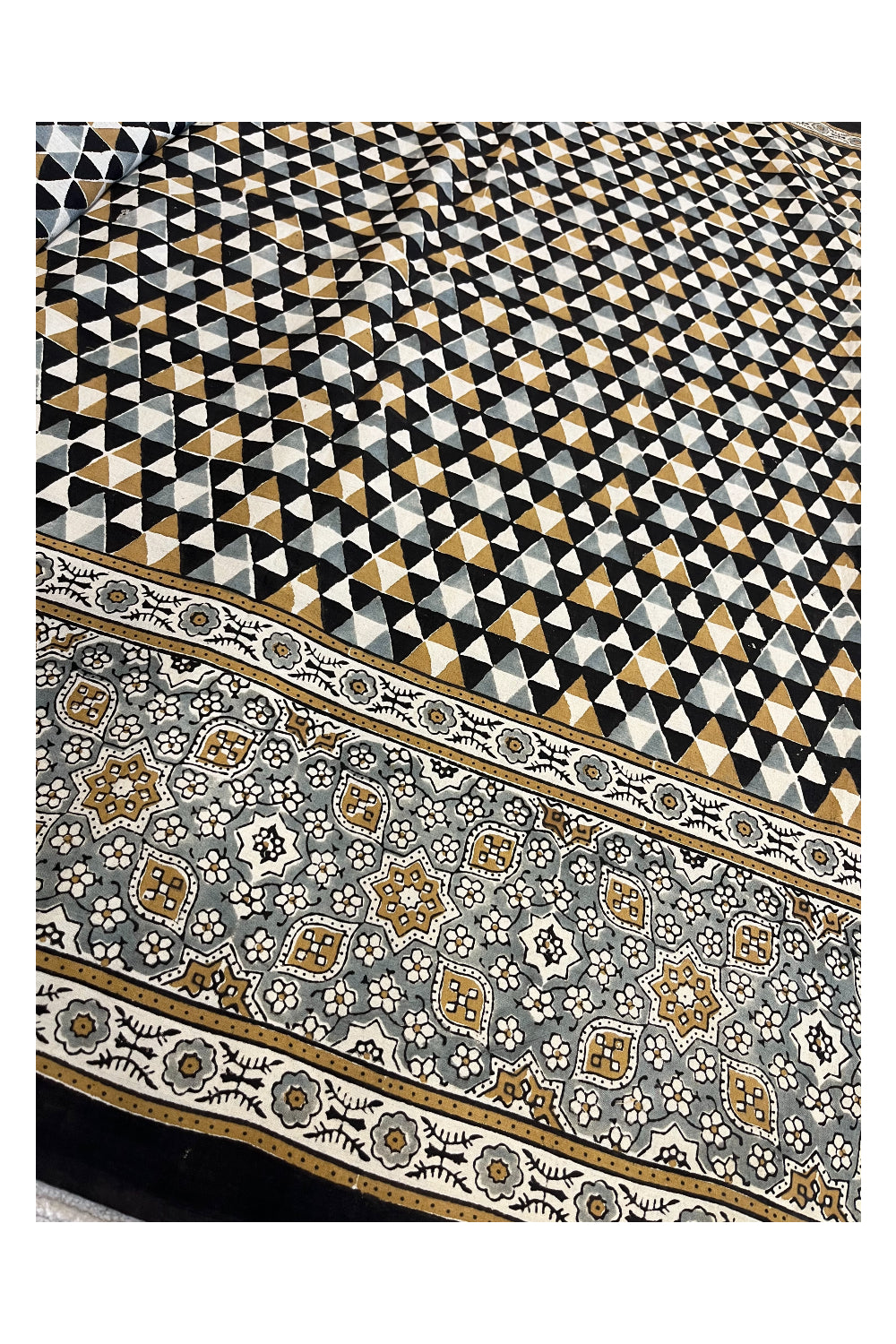 Southloom Kerala Cotton Saree with Block Prints Across Body