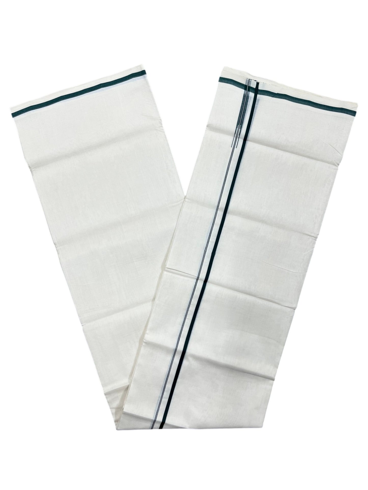 Southloom Premium Handloom Cotton Double Mundu with Green Chutti Kara Border