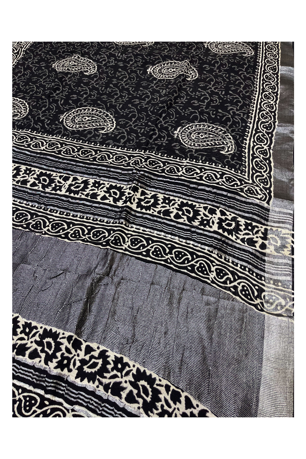 Southloom Linen Black Designer Saree with Pasley Prints