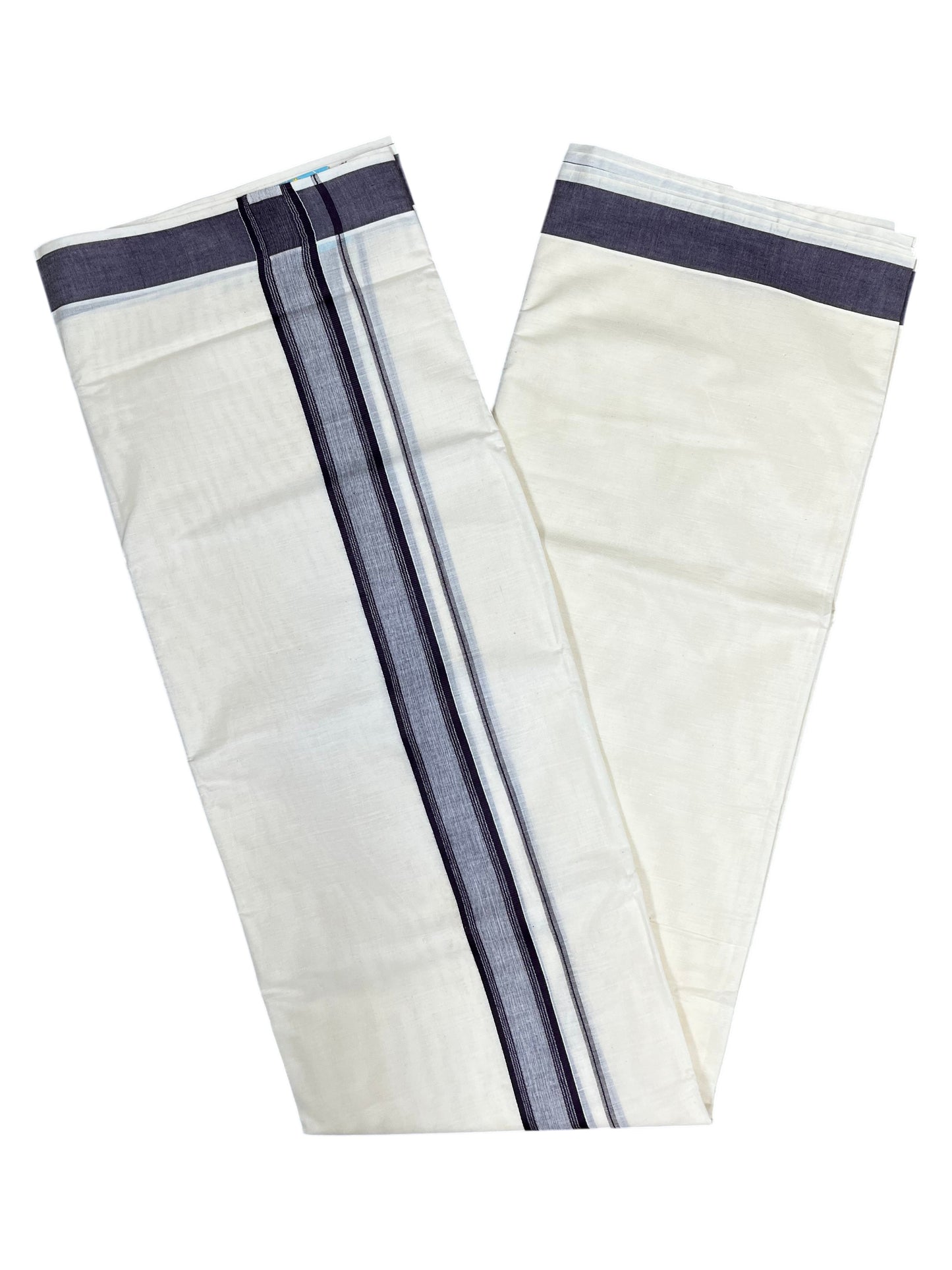 Southloom Kerala Pure Cotton Double Mundu with Dark Purple Border (South Indian Kerala Dhoti)