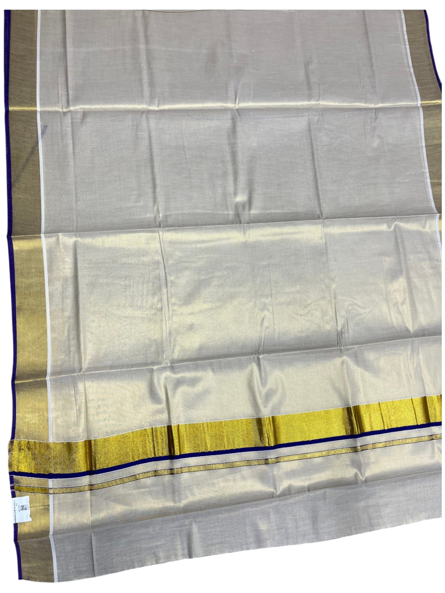 Southloom Kerala Tissue Kasavu Plain Saree With Blue Border