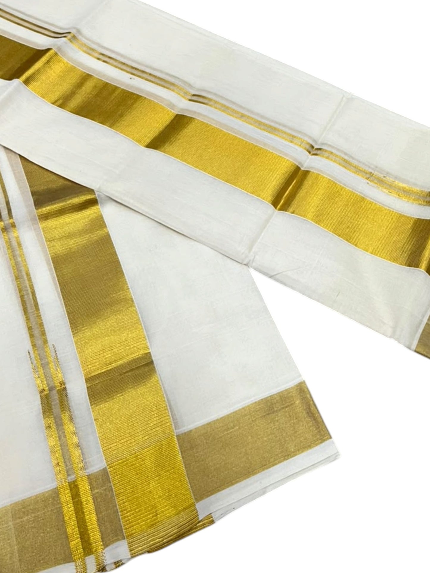Southloom Premium Cotton Handloom Set Mundu with Chuttikara Kasavu And 2 Inch Golden Border (2.80 Mtr)