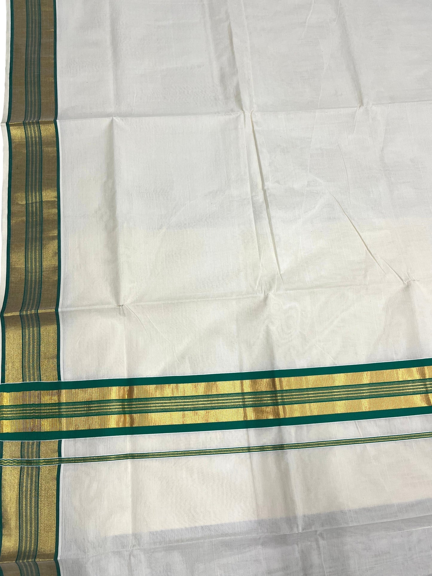 Southloom Kerala Cotton Kasavu Saree with Green Border