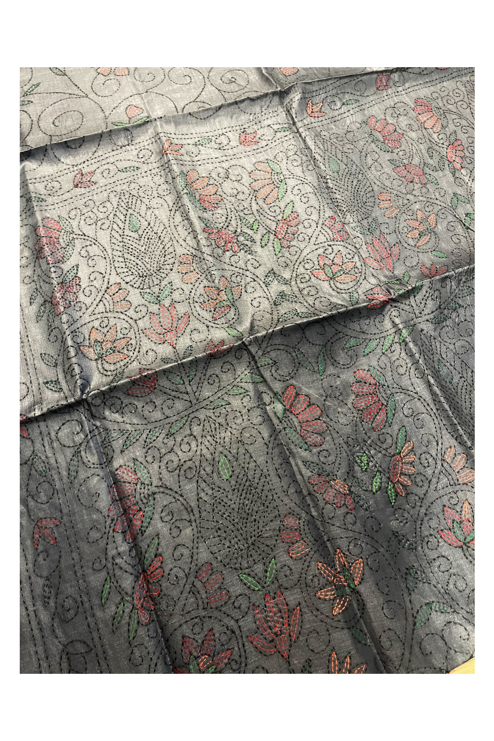 Southloom Kantha Thread Work Designer Grey Saree