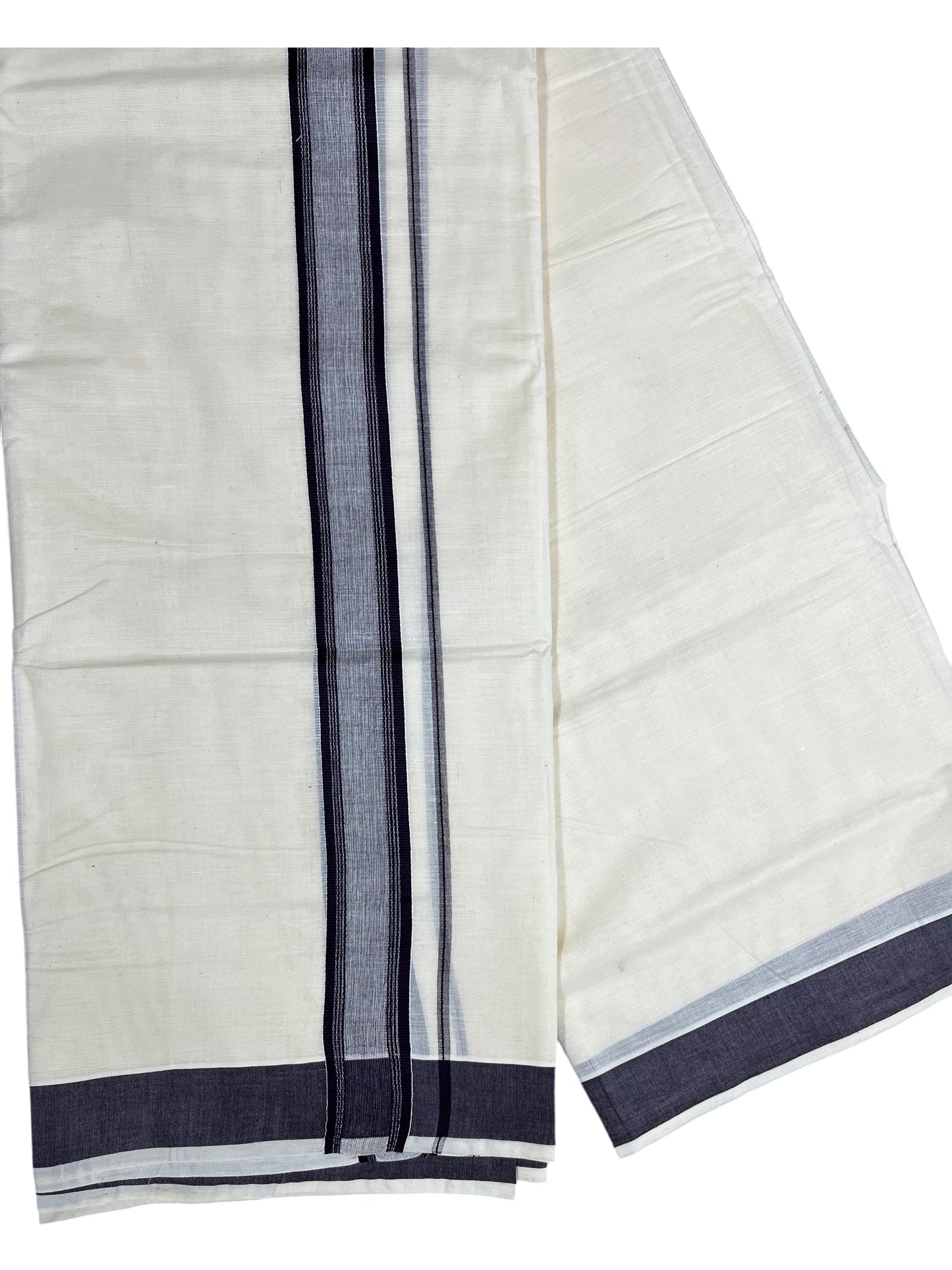 Southloom Kerala Pure Cotton Double Mundu with Dark Purple Border (South Indian Kerala Dhoti)