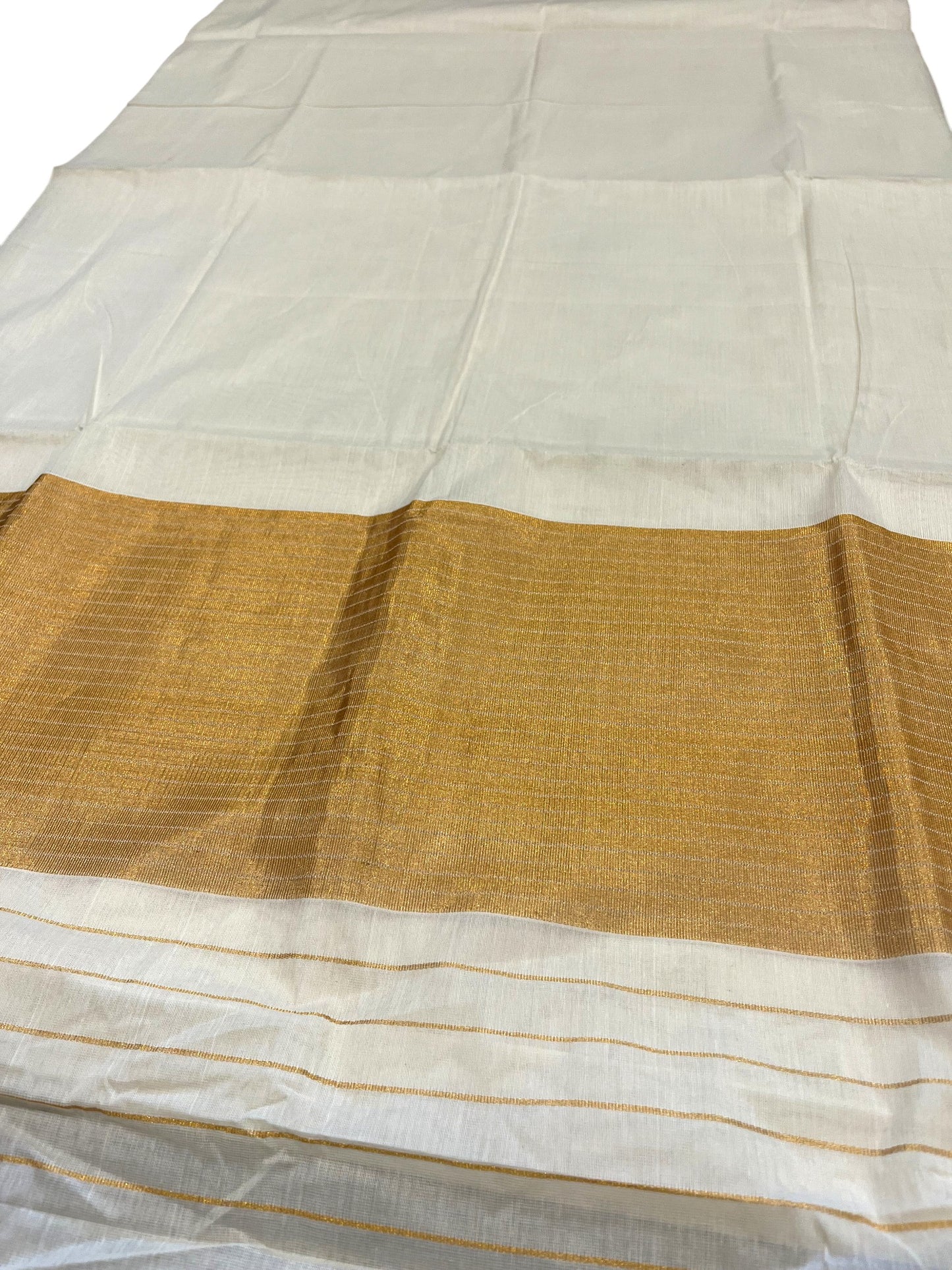 Pure Cotton Kerala Plain Kasavu Saree with Golden Kasavu Border