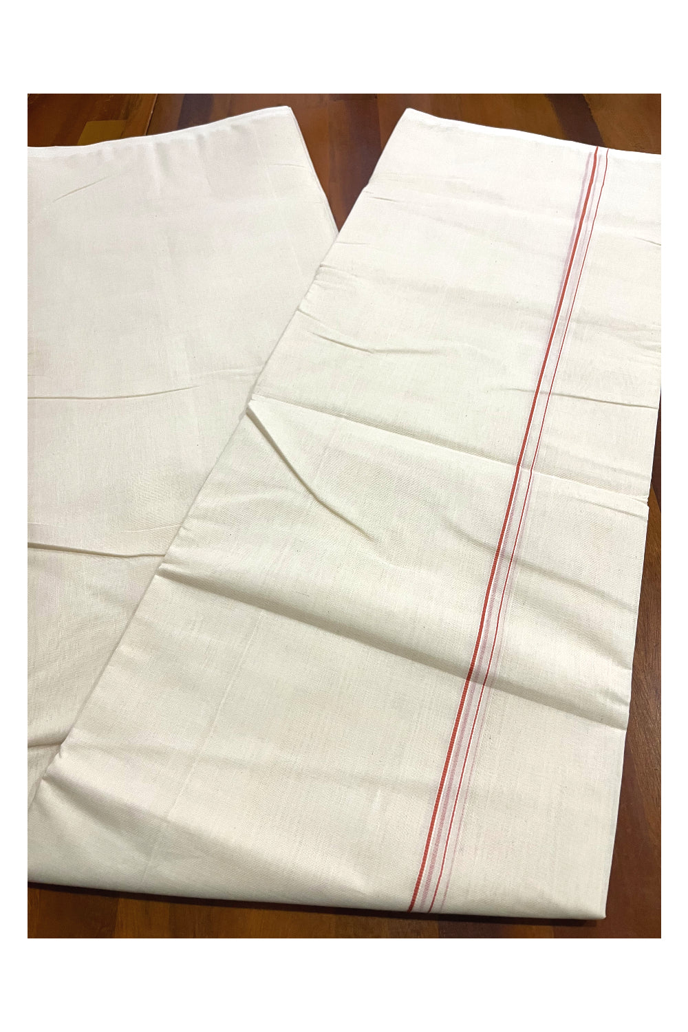 Southloom Premium Handloom Pure Cotton Mundu with Orange Eerkkil Kara Border (South Indian Kerala Dhoti)