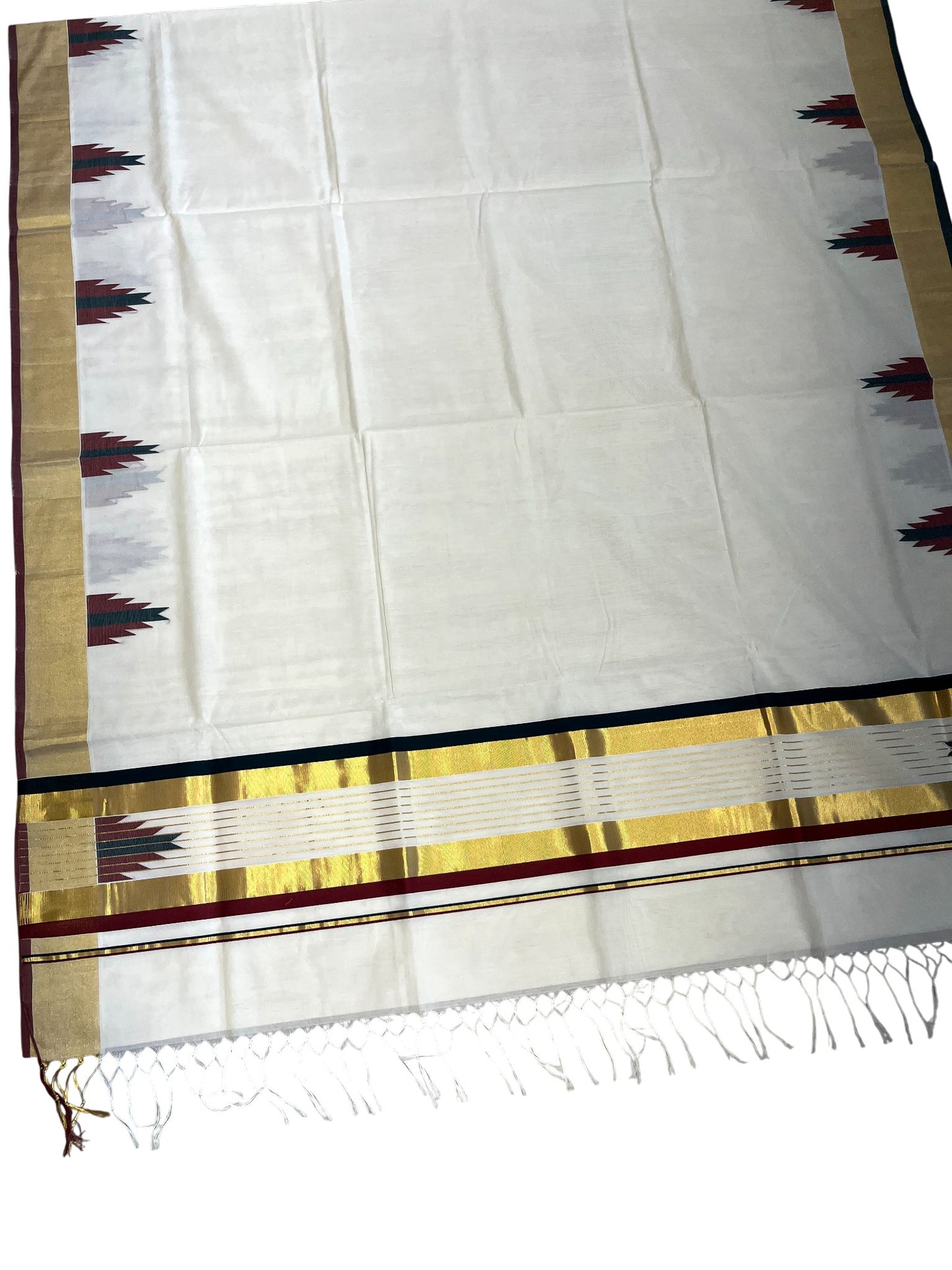 Southloom Super Premium Balaramapuram Unakkupaavu Handloom Cotton Saree with Maroon and Green Temple Border